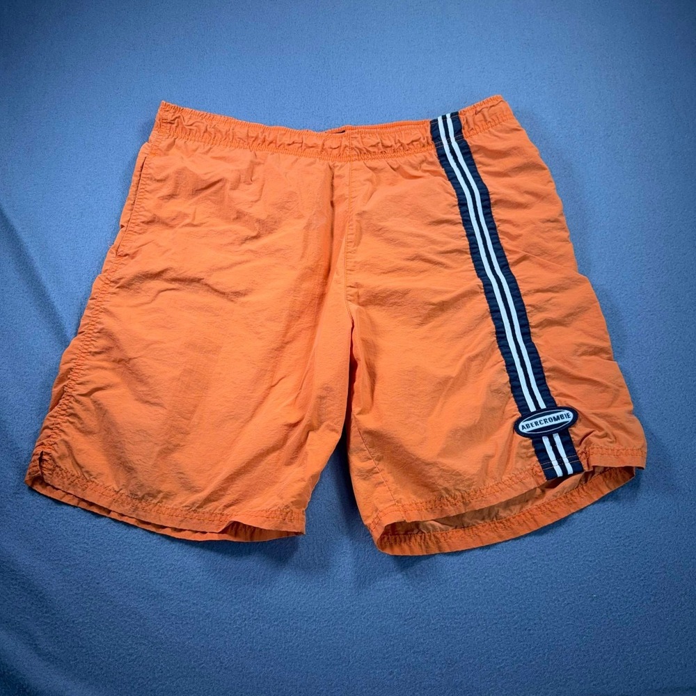 Vintage Abercrombie & Fitch Swim Trunks Mens L Orange Stripe 37x7.5